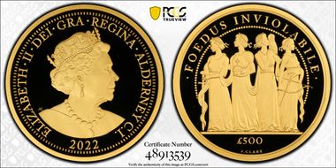 2022 £500 Queens Platinum Jubilee Au The Four Graces PR70DCAM