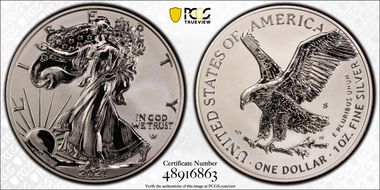 2021-S $1 Silver Eagle Rev PR - Type 2 Designer Edition PR70