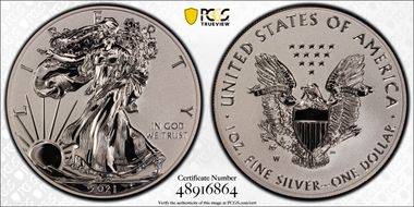 2021-W $1 Silver Eagle Rev PR - Type 1 Designer Edition PR70