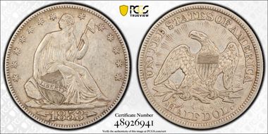 1853 50C Arrows & Rays XF40