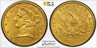 1907-D $5 MS63