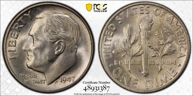 1947-S 10C DDR FS-801 (FS-013.5) MS66FB