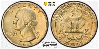 1937-D 25C RPD, FS-501 AU58