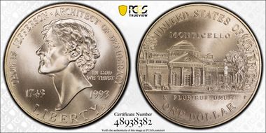 1993-P $1 Jefferson MS69