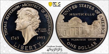 1993-S $1 Jefferson PR69DCAM
