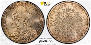 1901 5 Mk 200 Years J-106 KM-526  Ag MS64