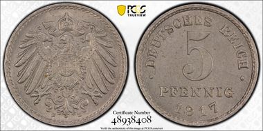 1917-E 5 Pfg J-297 MS63