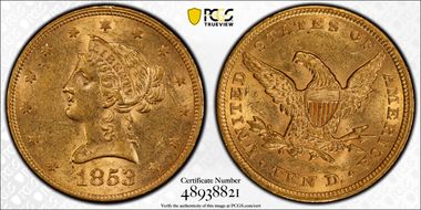 1853 $10 AU55