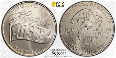 1991-D $1 USO MS70