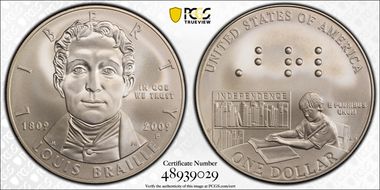 2009-P $1 Louis Braille MS70