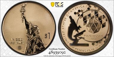 2019-S $1 American Innovation PA Rev PR Polio Vaccine 1953 PR69