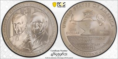 2013-W $1 5 Star Generals Marshall, Eisenhower MS70