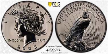 2023-S $1 Peace Dollar Rev PR Two-Coin Reverse Proof Set PR70
