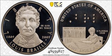 2009-P $1 Louis Braille PR69DCAM