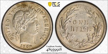 1908-O 10C MS62