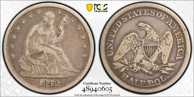 1842 50C Medium Date VF25