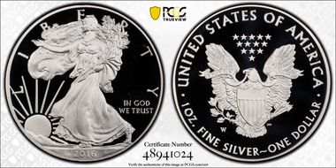 2016-W $1 Silver Eagle 30th Anniversary Lettered Edge PR69DCAM