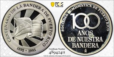 1985-Mo Medal 100th Ann. Puerto Rico Flag Ag SP65