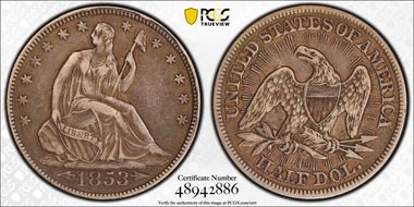 1853 50C Arrows & Rays VF35