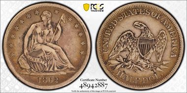 1862-S 50C WB-2 Small Broken S Damaged 6 XF40