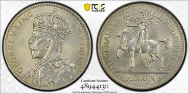 1934-35 Florin Centennial KM-33  Ag MS64