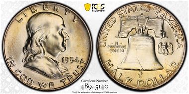 1954-D 50C Obv Die Clash FS-402 MS64FBL