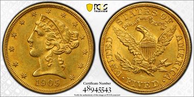 1905 $5 MS61
