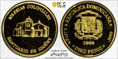 2000 10 Peso Sanctuario de Higüey Au MS69