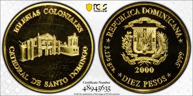 2000 10 Peso Catedral de Santo Domingo Au MS69