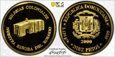 2000 10 Peso Nuestra Señora del Rosario Au MS69