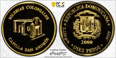 2000 10 Peso Capilla San Andrés Au MS69