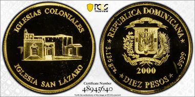 2000 10 Peso Iglesia San Lázaro Au MS69