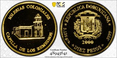 2000 10 Peso Capilla de los Remedios Au MS69