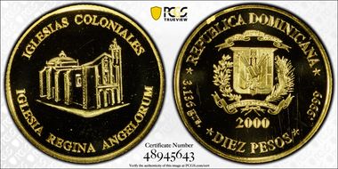 2000 10 Peso Iglesia Regina Angelorum Au MS68