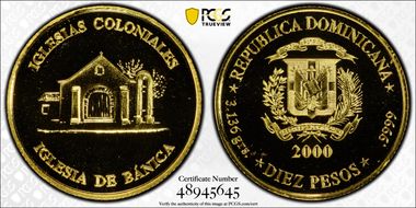 2000 10 Peso Iglesia de Bánica Au MS69