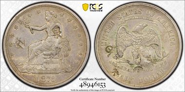 1876-S T$1 Chopmarked AU53