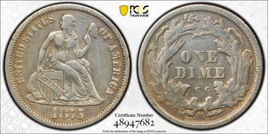 1875-CC 10C Mintmark Above Bow N1