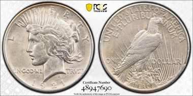 1921 $1 High Relief, Peace N1