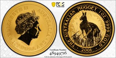 2001 $100 The Australian Nugget Au MS67