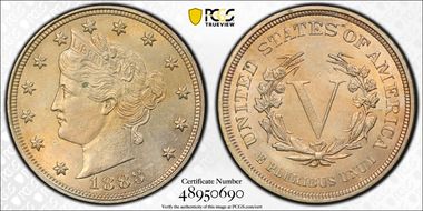 1883 5C No CENTS MS63