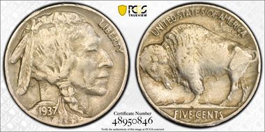 1937-D 5C 3 Legs VF30