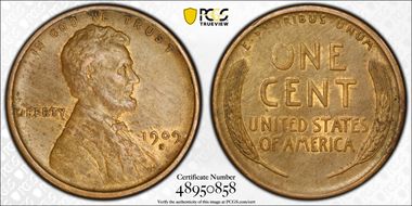 1909-S 1C Lincoln AU55BN