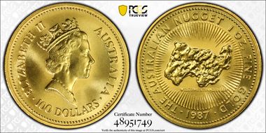 1987 $100 Nugget Au MS68