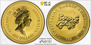 1988 $100 Nugget Au MS68