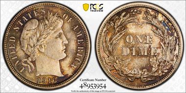 1916 10C Barber MS65+ 