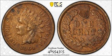 1864 1C L on Ribbon N1BN