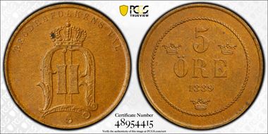 1889 5 Öre Large legend MS63BN