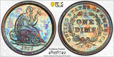 1837 10C Seated, Large Date AU58