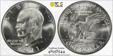 1971-S $1 FS-401, Peg Leg MS65