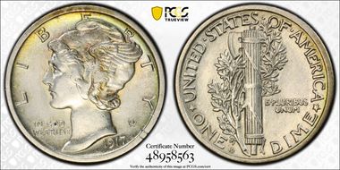 1917-D 10C AU55
